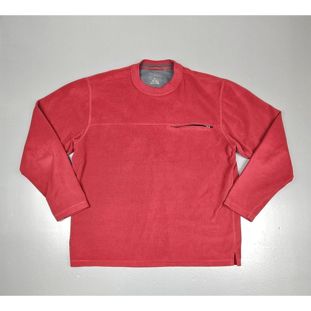 LL Bean Fleece Pullover Mens Large. Burgandy Zip‎ Pocket Longsleeve.